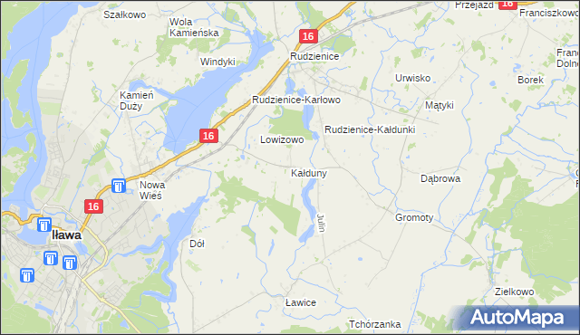 mapa Kałduny gmina Iława, Kałduny gmina Iława na mapie Targeo