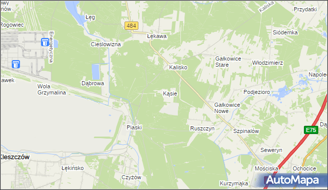 mapa Kąsie gmina Kamieńsk, Kąsie gmina Kamieńsk na mapie Targeo