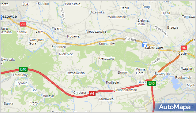 mapa Kleszczów gmina Zabierzów, Kleszczów gmina Zabierzów na mapie Targeo