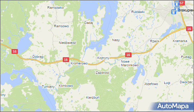 mapa Kojtryny, Kojtryny na mapie Targeo