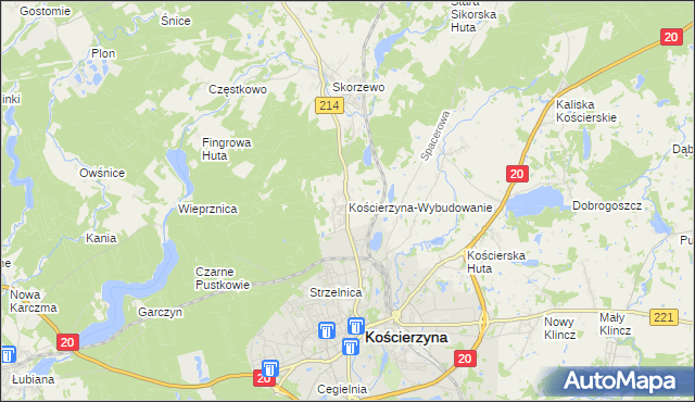 mapa Kościerzyna-Wybudowanie, Kościerzyna-Wybudowanie na mapie Targeo