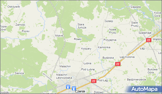 mapa Koszary gmina Czersk, Koszary gmina Czersk na mapie Targeo