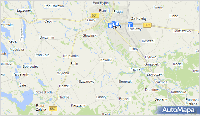 mapa Kowalki gmina Rypin, Kowalki gmina Rypin na mapie Targeo