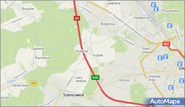 mapa Kozłów gmina Sośnicowice, Kozłów gmina Sośnicowice na mapie Targeo