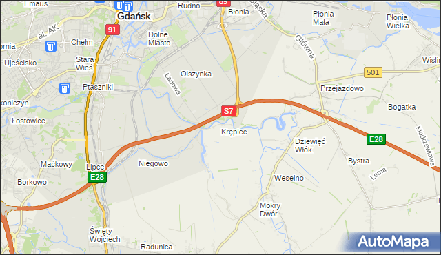 mapa Krępiec gmina Pruszcz Gdański, Krępiec gmina Pruszcz Gdański na mapie Targeo