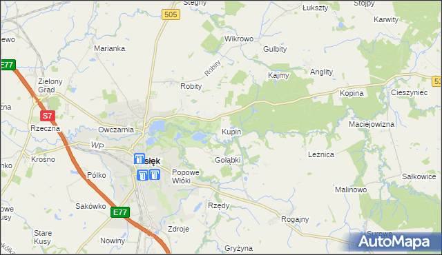 mapa Kupin gmina Pasłęk, Kupin gmina Pasłęk na mapie Targeo