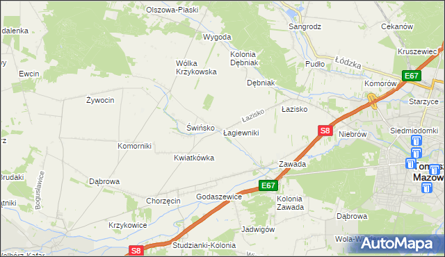 mapa Łagiewniki gmina Tomaszów Mazowiecki, Łagiewniki gmina Tomaszów Mazowiecki na mapie Targeo