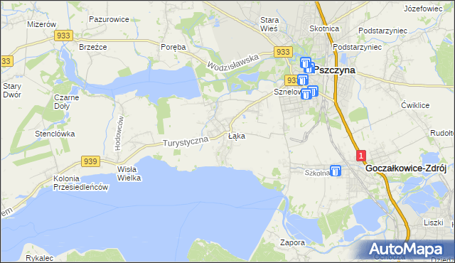 mapa Łąka gmina Pszczyna, Łąka gmina Pszczyna na mapie Targeo