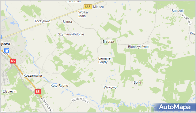 mapa Łamane Grądy, Łamane Grądy na mapie Targeo