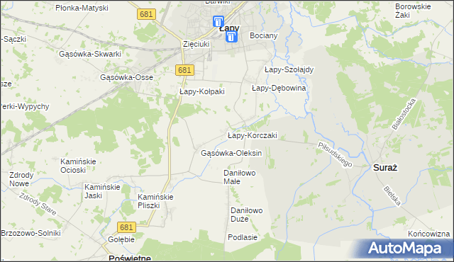 mapa Łapy-Korczaki, Łapy-Korczaki na mapie Targeo