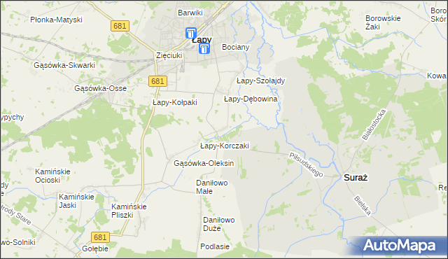 mapa Łapy-Pluśniaki, Łapy-Pluśniaki na mapie Targeo