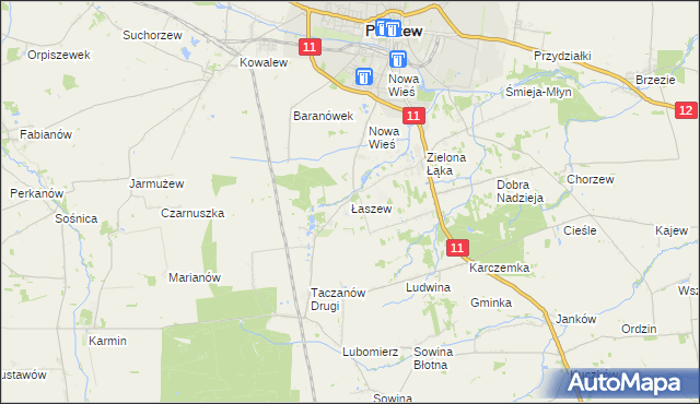 mapa Łaszew gmina Pleszew, Łaszew gmina Pleszew na mapie Targeo