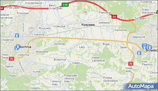 mapa Łazy gmina Rzezawa, Łazy gmina Rzezawa na mapie Targeo