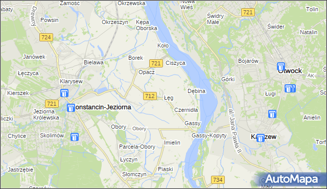 mapa Łęg gmina Konstancin-Jeziorna, Łęg gmina Konstancin-Jeziorna na mapie Targeo