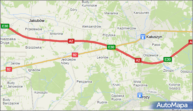 mapa Leonów gmina Kałuszyn, Leonów gmina Kałuszyn na mapie Targeo