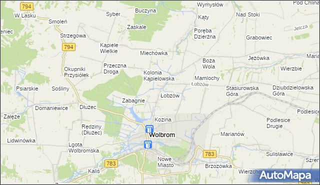 mapa Łobzów gmina Wolbrom, Łobzów gmina Wolbrom na mapie Targeo