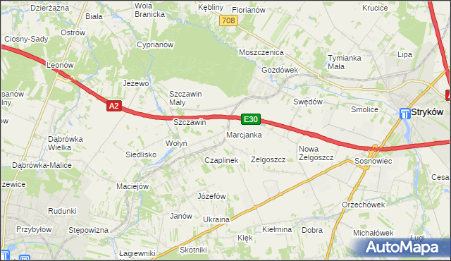 mapa Marcjanka gmina Zgierz, Marcjanka gmina Zgierz na mapie Targeo