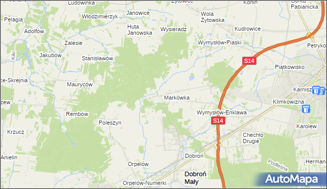 mapa Markówka gmina Dobroń, Markówka gmina Dobroń na mapie Targeo