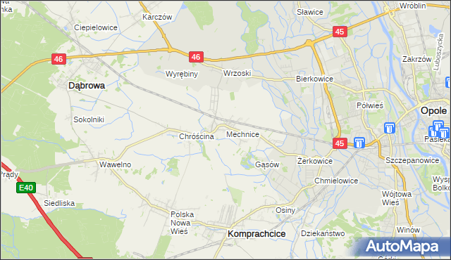mapa Mechnice gmina Dąbrowa, Mechnice gmina Dąbrowa na mapie Targeo