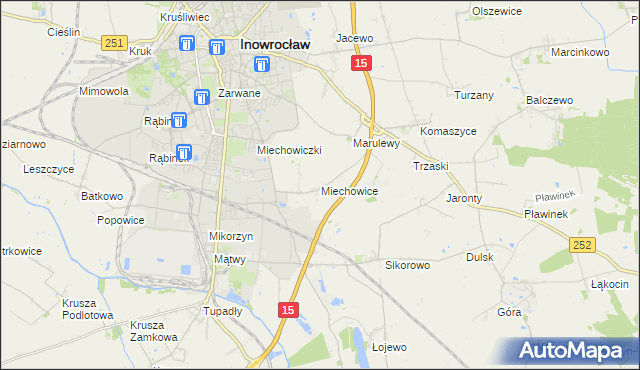 mapa Miechowice gmina Inowrocław, Miechowice gmina Inowrocław na mapie Targeo