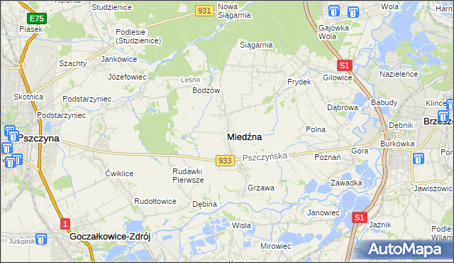 mapa Miedźna, Miedźna na mapie Targeo