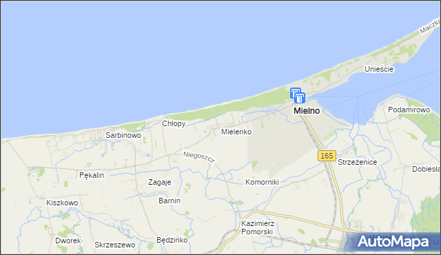 mapa Mielenko gmina Mielno, Mielenko gmina Mielno na mapie Targeo