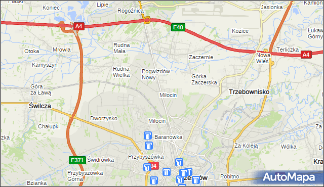 mapa Miłocin gmina Głogów Małopolski, Miłocin gmina Głogów Małopolski na mapie Targeo