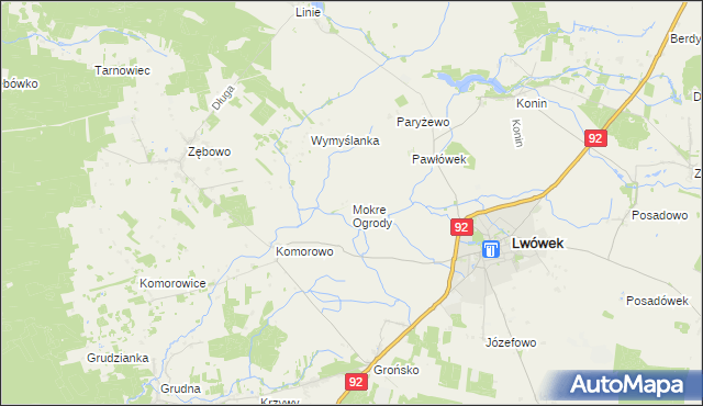 mapa Mokre Ogrody, Mokre Ogrody na mapie Targeo