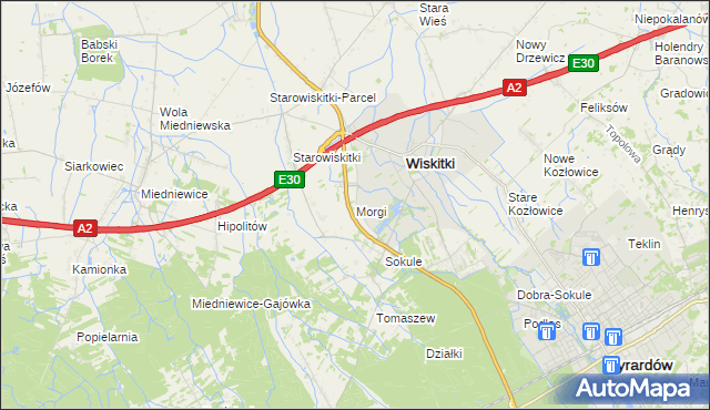 mapa Morgi gmina Wiskitki, Morgi gmina Wiskitki na mapie Targeo