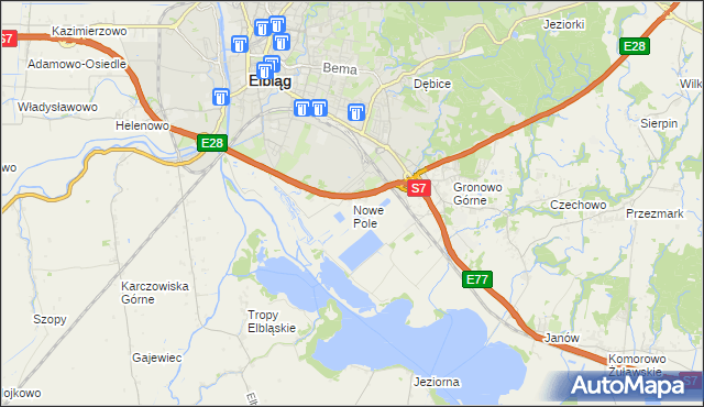 mapa Nowe Pole gmina Elbląg, Nowe Pole gmina Elbląg na mapie Targeo