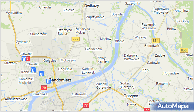 mapa Nowy Kamień gmina Dwikozy, Nowy Kamień gmina Dwikozy na mapie Targeo