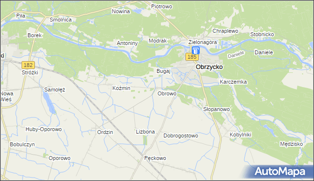 mapa Obrowo gmina Obrzycko, Obrowo gmina Obrzycko na mapie Targeo