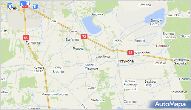 mapa Olszówka gmina Przykona, Olszówka gmina Przykona na mapie Targeo