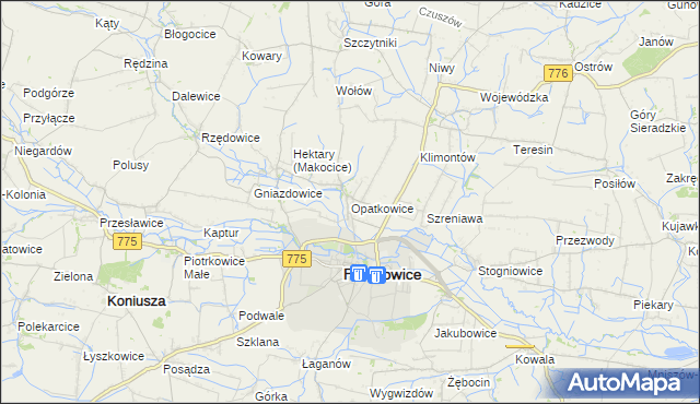 mapa Opatkowice gmina Proszowice, Opatkowice gmina Proszowice na mapie Targeo