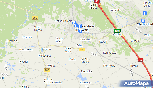 mapa Ośno gmina Aleksandrów Kujawski, Ośno gmina Aleksandrów Kujawski na mapie Targeo