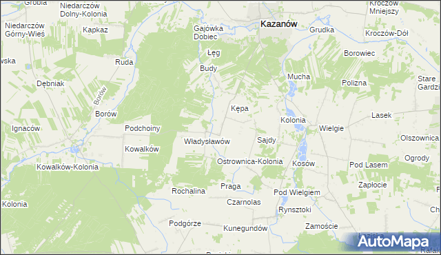 mapa Ostrownica gmina Kazanów, Ostrownica gmina Kazanów na mapie Targeo