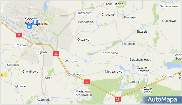 mapa Pierzchno gmina Środa Wielkopolska, Pierzchno gmina Środa Wielkopolska na mapie Targeo