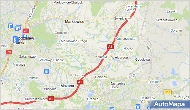 mapa Połomia gmina Mszana, Połomia gmina Mszana na mapie Targeo