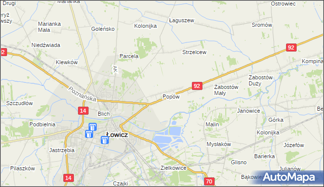 mapa Popów gmina Łowicz, Popów gmina Łowicz na mapie Targeo