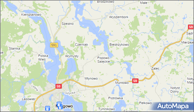 mapa Popowo Salęckie, Popowo Salęckie na mapie Targeo