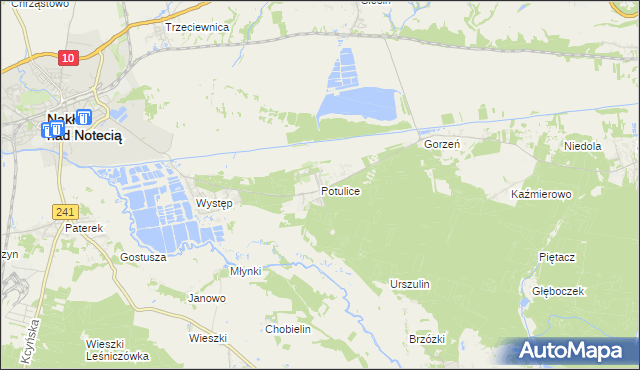 mapa Potulice gmina Nakło nad Notecią, Potulice gmina Nakło nad Notecią na mapie Targeo