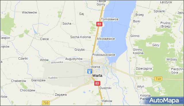 mapa Proboszczowice gmina Warta, Proboszczowice gmina Warta na mapie Targeo