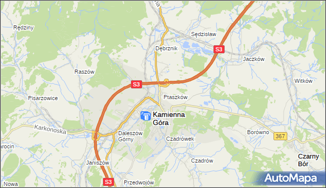 mapa Ptaszków, Ptaszków na mapie Targeo