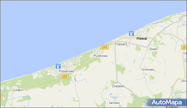 mapa Pustkowo gmina Rewal, Pustkowo gmina Rewal na mapie Targeo