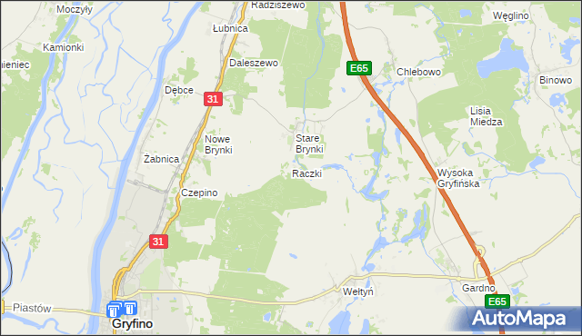 mapa Raczki gmina Gryfino, Raczki gmina Gryfino na mapie Targeo