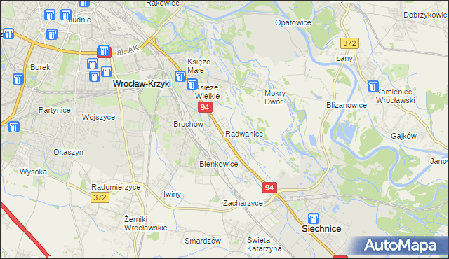 mapa Radwanice gmina Siechnice, Radwanice gmina Siechnice na mapie Targeo