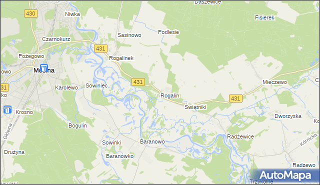 mapa Rogalin gmina Mosina, Rogalin gmina Mosina na mapie Targeo