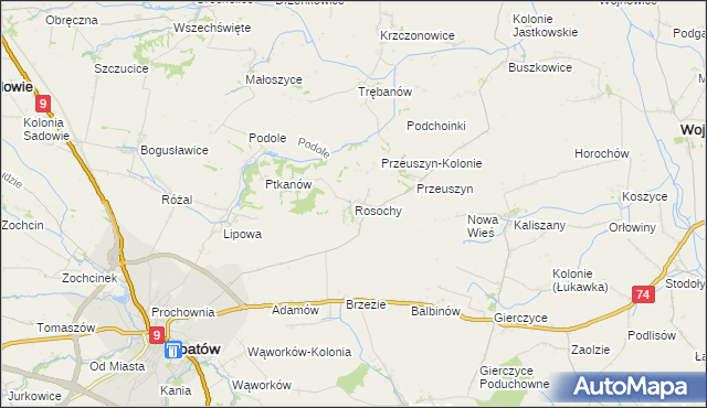 mapa Rosochy gmina Opatów, Rosochy gmina Opatów na mapie Targeo
