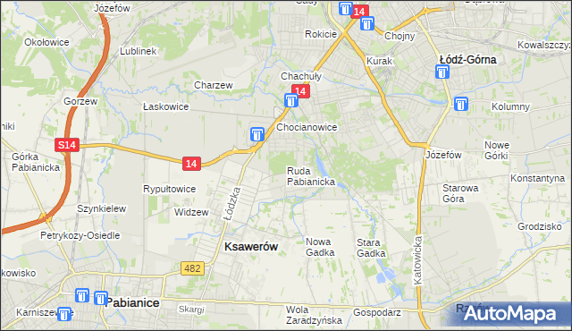 mapa Ruda Pabianicka, Ruda Pabianicka na mapie Targeo