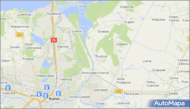 mapa Rudzica gmina Kramsk, Rudzica gmina Kramsk na mapie Targeo